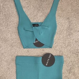 White Fox Boutique Turquoise Ribbed Crop Top